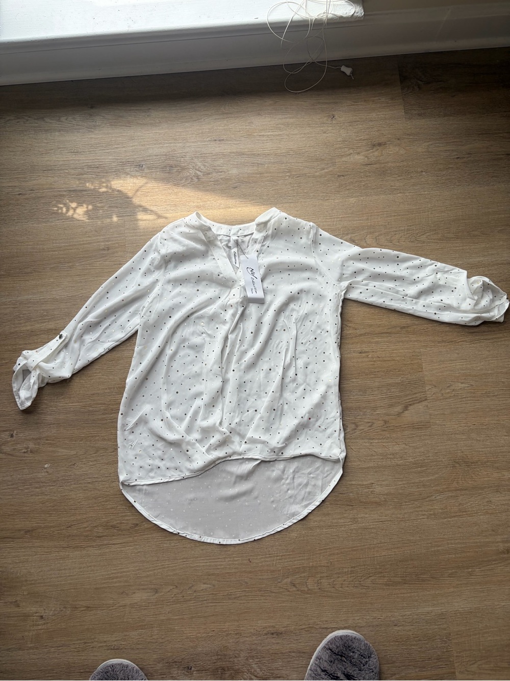 NY Collection White Blouse with Black Polka Dots